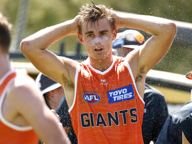 James Leake cools off during the GWS Giants match sim session on January 27, 2025. Photo by Phil Hillyard (Image Supplied for Editorial Use only - **NO ON SALES** - Â©Phil Hillyard )