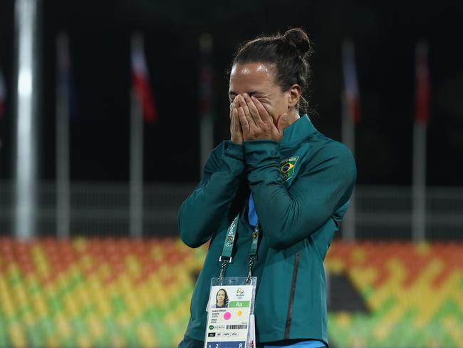 After saying ‘yes’ she was overwhelmed with emotion. Picture: Alexander Hassenstein/Getty Images