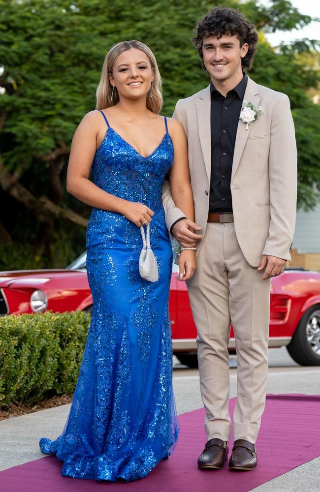 Ella Ash and Jack Lynch, graduating class of 2023, arrive at St Patrick’s Formal on Friday, May 5, 2023. Gympie, Queensland. Picture: Christine Schindler