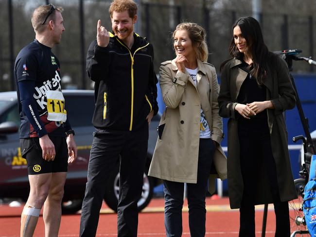 Britain's Prince Harry and Meghan Markle meet participants at the UK team trials for the Invictus Games Sydney 2018. Picture: AFP