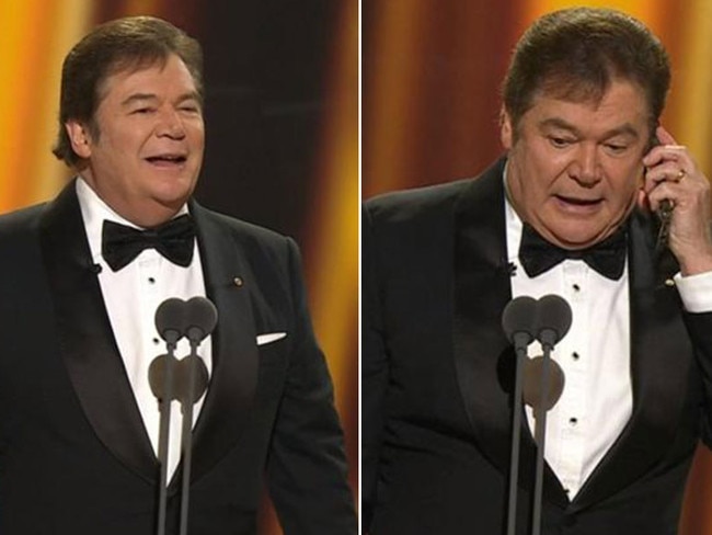 Dary Somers drags oput the joke at the Logies. Tom Glesson (inset) wasn't the only one saying 'WHY?". Pictures: Supplied