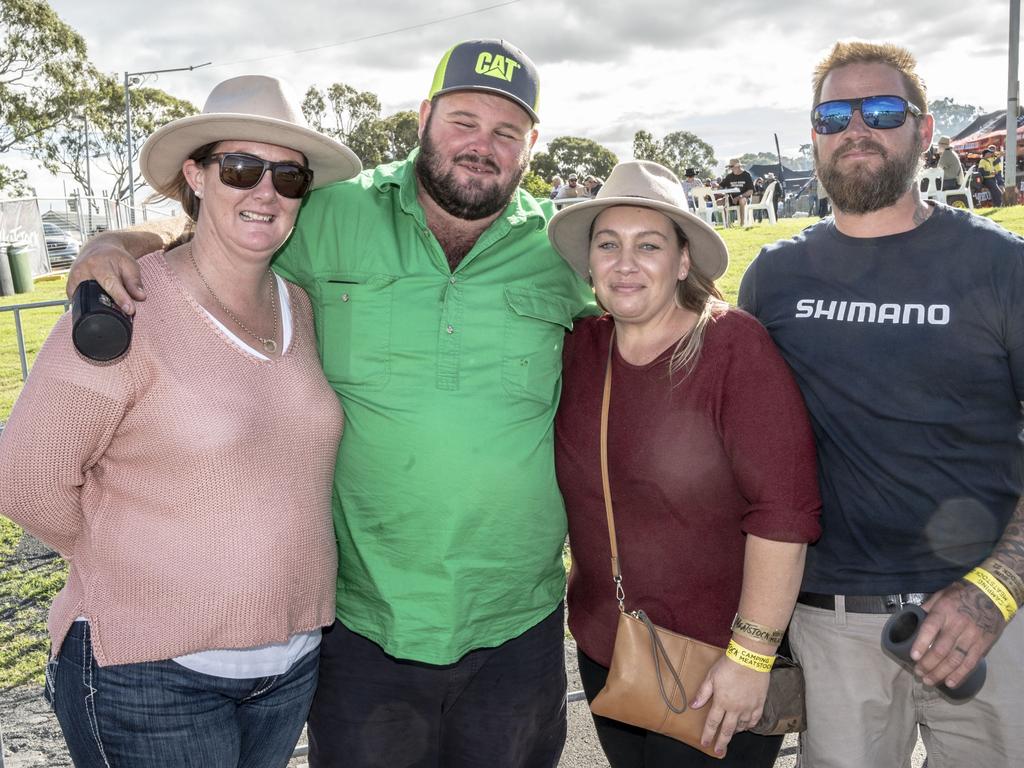 (from left) Lisa Higham, Damien Glover, Karina Pascoe and Tim Pascoe at Meatstock, Toowoomba Showgrounds. Friday, April 8, 2022. Picture: Nev Madsen.