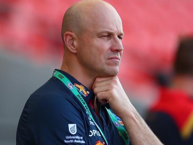 GOLD COAST, AUSTRALIA - JUNE 21: Crows coach Matthew Nicks looks on during the round 3 AFL match between the Gold Coast Suns and the Adelaide Crows at Metricon Stadium on June 21, 2020 in Gold Coast, Australia. (Photo by Chris Hyde/Getty Images)