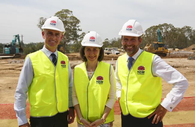 Camden MP Chris Patterson, Premier Gladys Berejiklian and Education Minister Rob Stokes at Yandelora School. Photo: Tim Pascoe