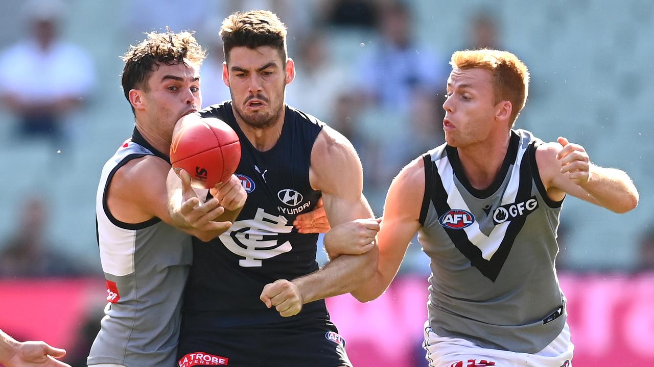 George Hewett has been ruled out of Carlton’s clash against North Melbourne. Picture: Quinn Rooney/Getty Images