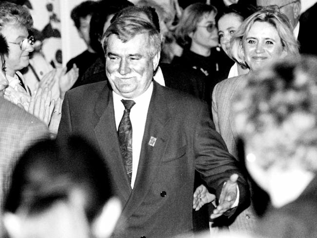 President Walesa during a meeting with health service employees on November 15, 1995, four days before the decisive presidential election run-off.