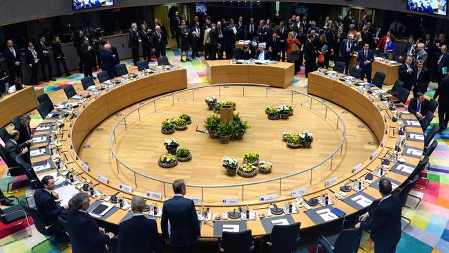 Members of the European Council on the first day of an EU summit focused on Brexit. Picture: AFP