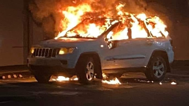 A car allegedly set on fire in Edge Hill on March 25, 2023. Picture: Supplied