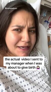 Pregnant mum sends video to work while in labour