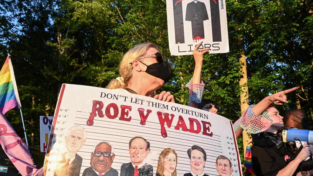 Pro-choice supporters demonstrate near the home of Supreme Court Justice Clarence Thomas in Fairfax Station, Virginia on June 24. Picture: Roberto Schmidt/AFP