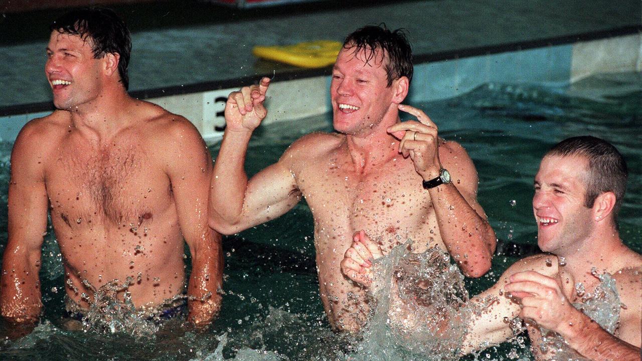 (L-R) Andrew Ettingshausen, Rod Wishart &amp; Tim Brasher were all key members of the 1993 backline.