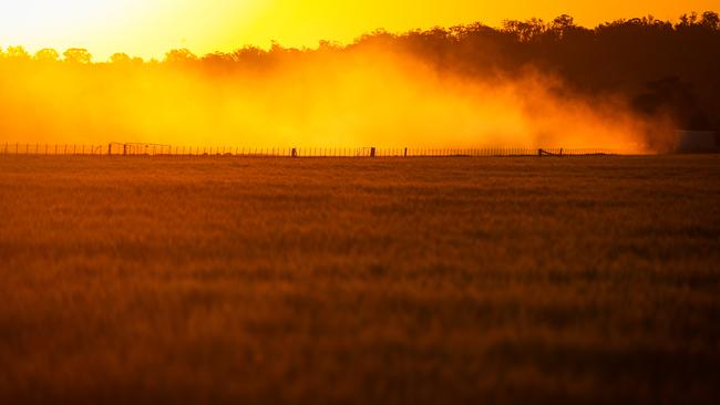 Dust rises in a drought-affected paddock containing a failed wheat crop on farmer Trevor Knapman's property located the outskirts of the north-western New South Wales town of Gunnedah. Picture: David Gray/Getty Images