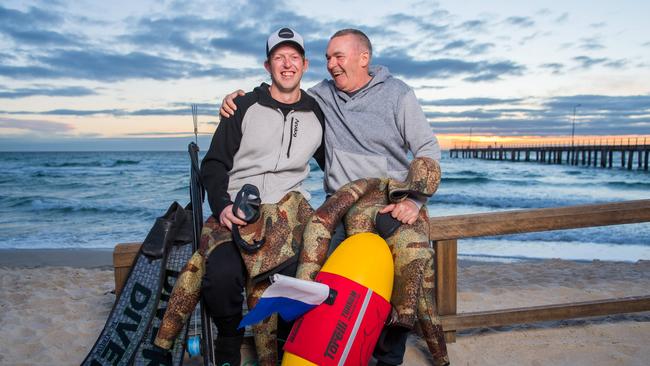 Bob Manning, 67 and Nathan Watson, 30, were diving off Leonards Island in NSW when Mr Watson lost consciousness 12m underwater. Picture: Jason Edwards