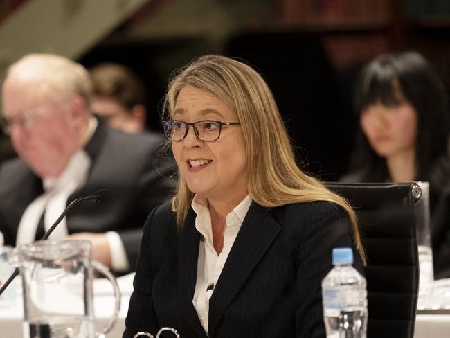 Jenny West gives evidence before a parliamentary committee. Picture: Nikki Short