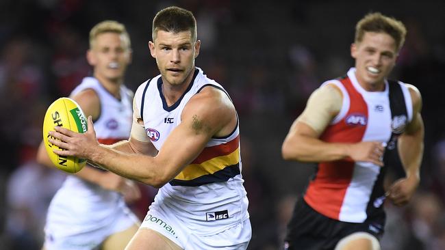 Crows recruit Bryce Gibbs on the prowl against St Kilda. Picture: AAP Image/Julian Smith