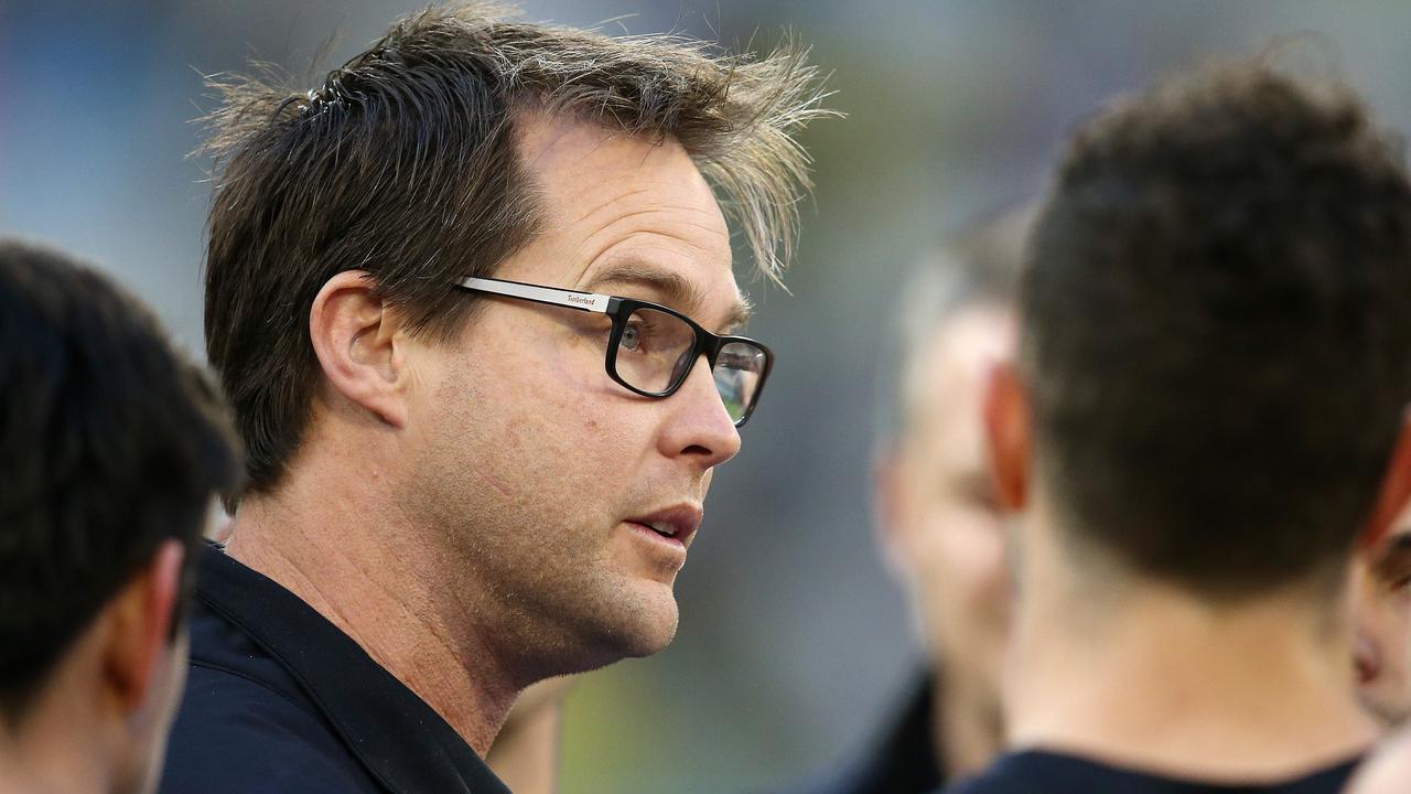 AFL Round 21. 11/08/2019.  Richmond v Carlton at the MCG.   Carlton interim coach David Teague at 3/4 time  . Pic: Michael Klein