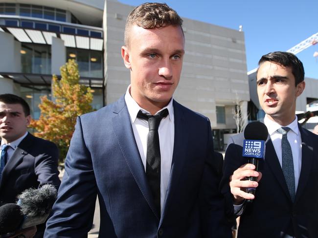 Canberra Raiders player Jack Wighton leaving the ACT Magistrates Court in Canberra. Picture Kym Smith