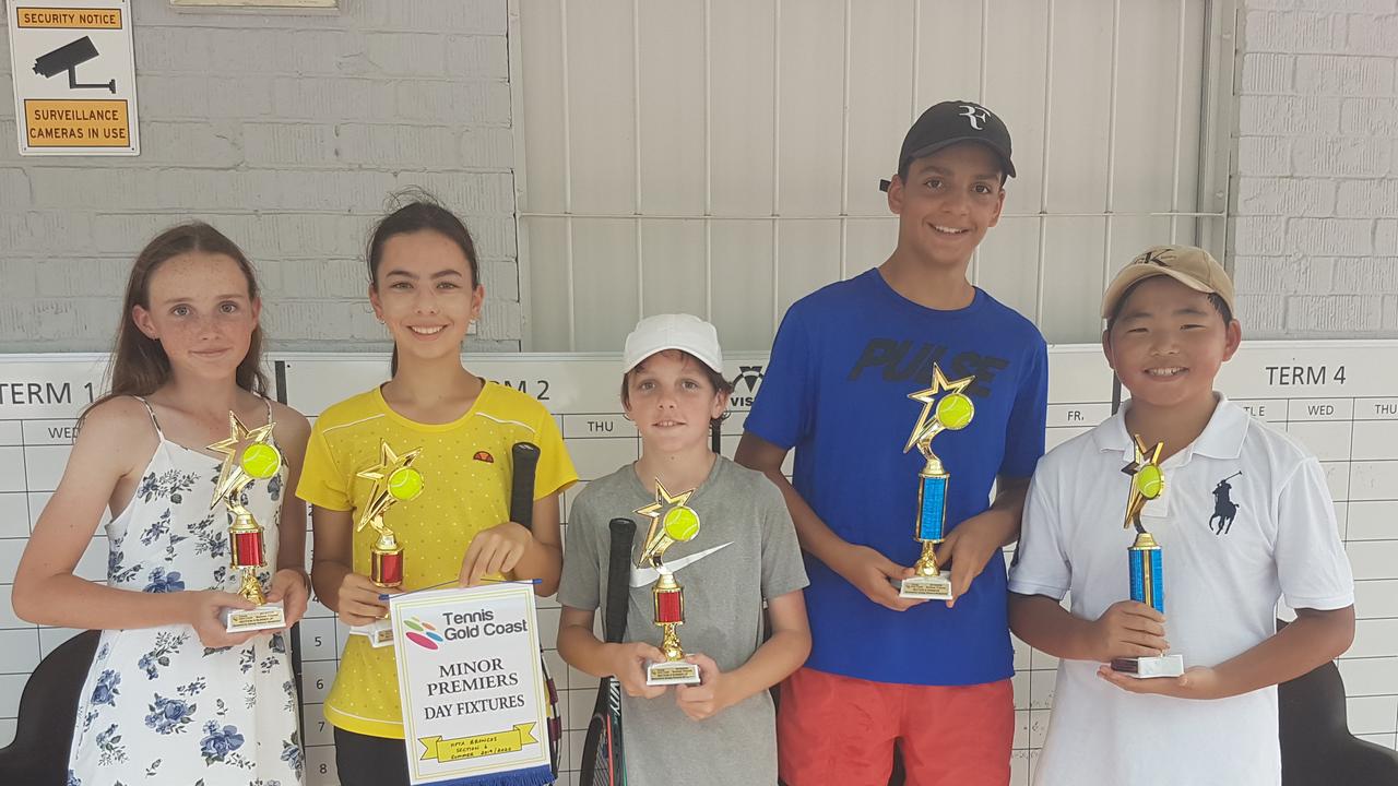 Gold Coast tennis finals. S6 - Kate Lunney, Chelsea Logan, Ethan Lunney (HPTA Broncos) &amp; Elijah Patuto, Jason Rhim (KDV-CW Galaxy)