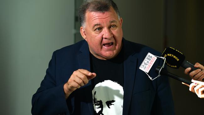 Liberal member for Hughes Craig Kelly wearing a Robert Menzies T-shirt at a press conference at Parliament House in Canberra, Thursday, November 29, 2018. (AAP Image/Mick Tsikas) NO ARCHIVING