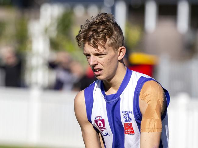 Liam Corboy from Mt Gravatt Vultures in the QAFL Colts game against Broadbeach, Saturday, June 22, 2019 (AAP Image/Richard Walker)