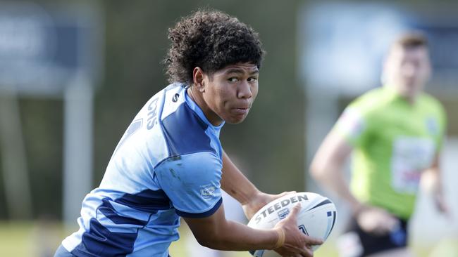 Luke Laulalii during the NSW U15 Combined High Schools v Combined Catholic Colleges, State Rugby League Tri-Series held at St Mary's Leagues Stadium. Picture: Jonathan Ng