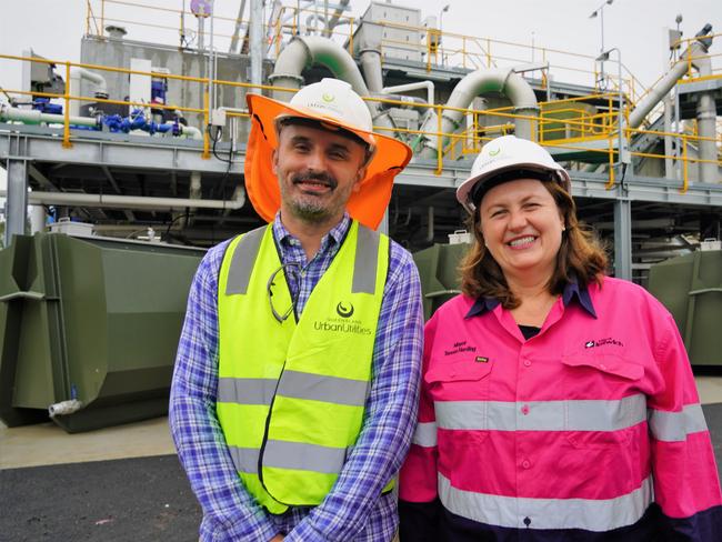 Vedran Maric from Urban Utilities and Ipswich Mayor Teresa Harding at the Bundamba Wastewater Treatment Plant.