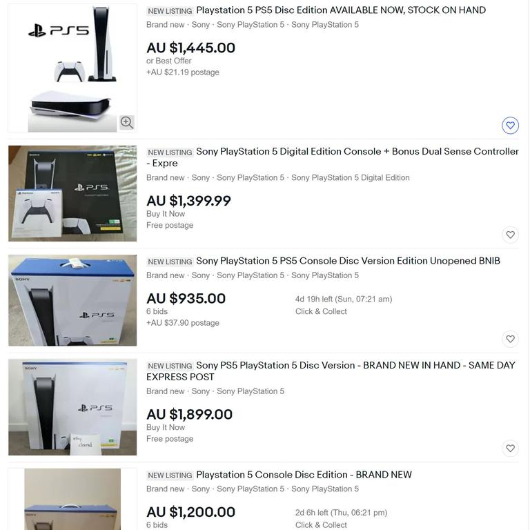 PlayStation 5 consoles being sold on eBay.