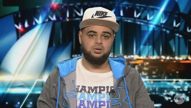 Zaky Mallah a one-time terror suspect, appearing on Ch 10 show The Project. Being  interviewed by Waleed Aly & Fifi Box. Pictures CH 10