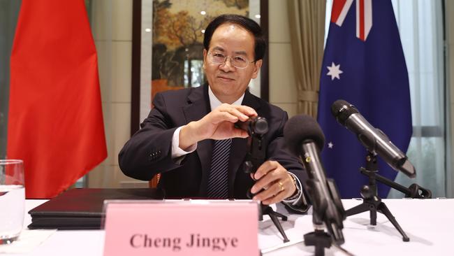 Chinese ambassador Cheng Jingye at a press conference in Canberra. Picture: Gary Ramage