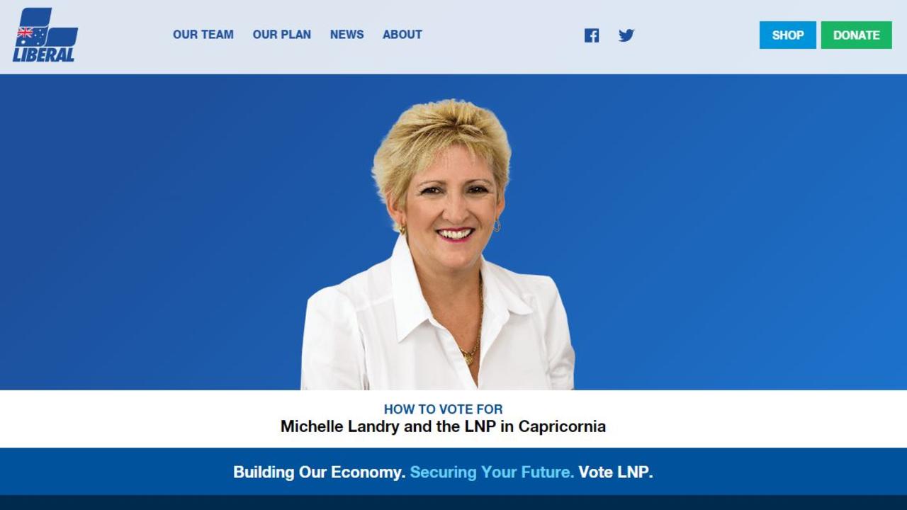 Michelle Landry, who Scott Morrison implies is a National Party MP and therefore can make One Nation preference deals, on the Liberal Party website.