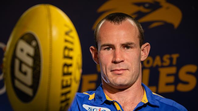 Shannon Hurn of the Eagles poses for a photograph during a West Coast Eagles media session in Perth, Monday, September 17, 2018. (AAP Image/Richard Wainwright) NO ARCHIVING