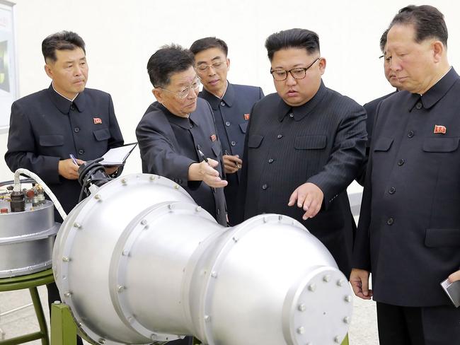 North Korea claims to have developed a hydrogen bomb which can be loaded into the country’s new intercontinental ballistic missile. Picture: KCNA/AFP