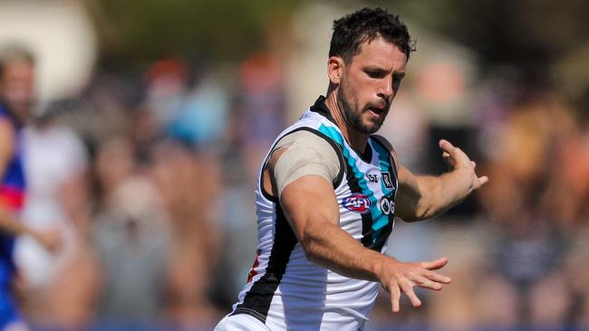 Travis Boak signed a new two-year deal with the Power last week. Picture: Matt Turner/AFL Photos via Getty Images