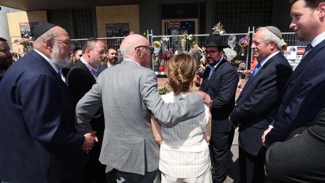 Rupert Murdoch and wife Elena Zhukova visit the Adass Israel Synagogue, days after it was firebombed in an arson attack. Picture: David Caird