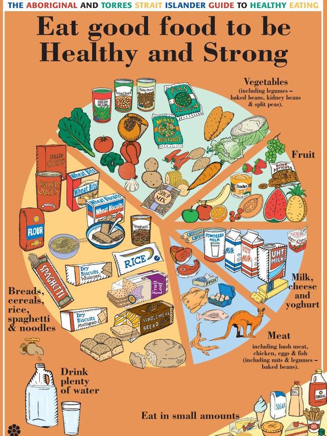 Aboriginal and Torres Strait Islander dietary guide shows packaged, processed carbs as the largest portion of the recommended diet.