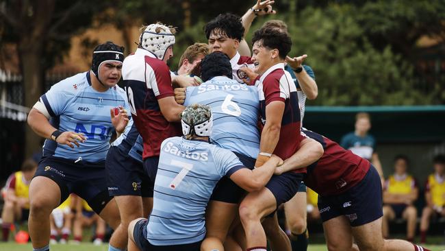 The battle between the NSW Waratahs U18s and QLD Reds U18s was a match of two very different halfs. Pictures: Supplied: Karen Watson/Rugby Australia