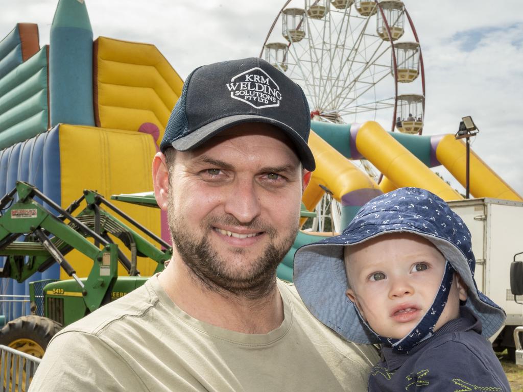 Kent Mackay with his son Jimmy Mackay at the Toowoomba Royal Show. Saturday, March 26, 2022. Picture: Nev Madsen.