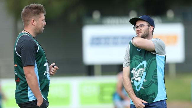 Geelong Amateur’s coaching duo of Dan Holroyd and Riley Kershaw. Picture: Alan Barber