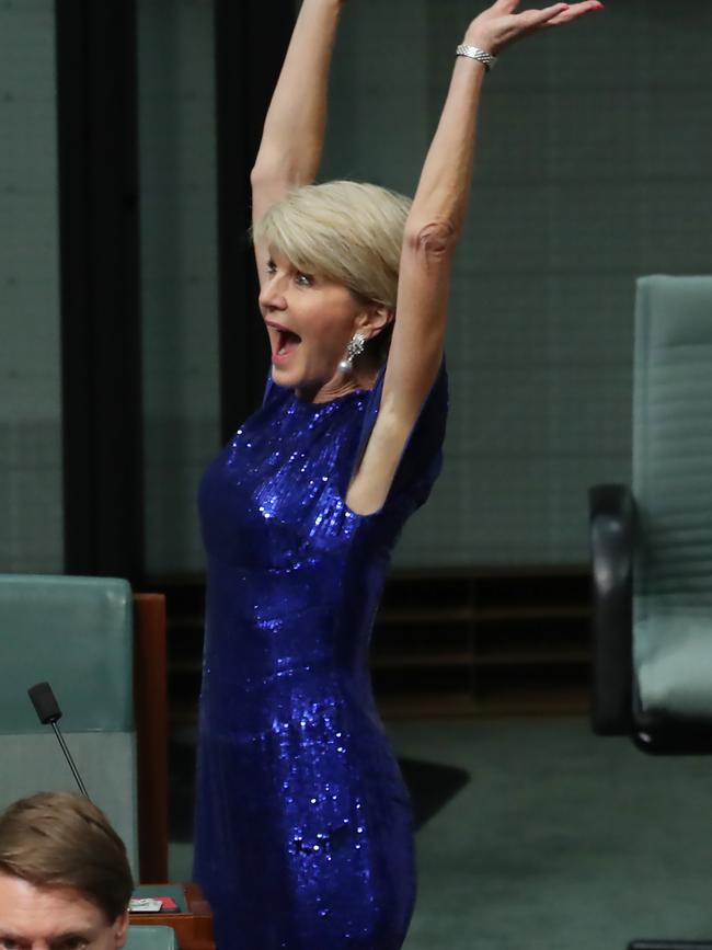 A jubilant Julie Bishop in THAT dress. Picture: Gary Ramage