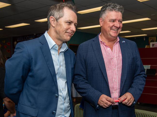 Federal Education Minister Jason Clare and NT Education Minister Mark Monaghan. Picture: Pema Tamang Pakhrin