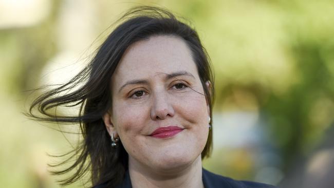 Minister for Revenue and Financial Services Kelly O'Dwyer speaks to the media during a press conference at McArthur Street Park in Melbourne, Saturday, August 4, 2018. Treasurer Scott Morrison has committed the coalition to exempting women's sanitary items from the GST, three months after Labor pledged the same. Ms O'Dwyer called for the states and territories to get onboard. (AAP Images/Penny Stephens) NO ARCHIVING