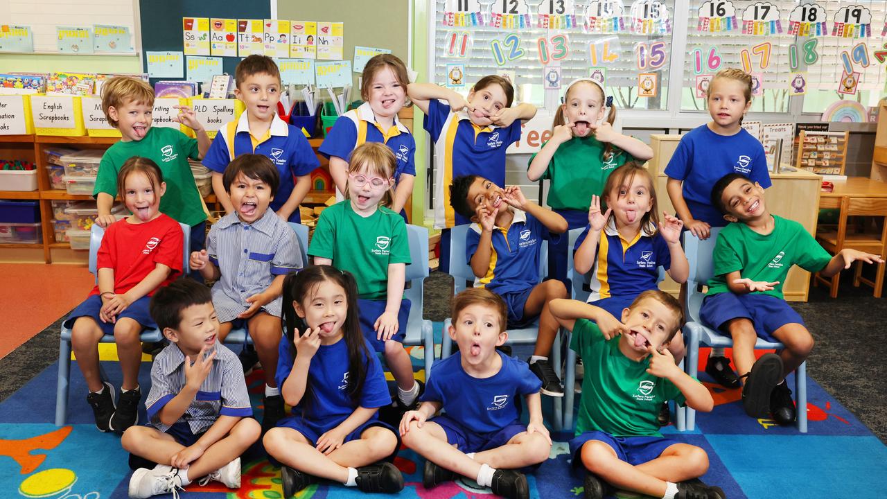 My First Year: Surfers Paradise State School Prep B. Back row: Ethan, Aaryan, Asher, Alara, Mia, Lainey. Middle row: Gypsy, Santiago, Macie, Eijaz, Frankie, Advik. Front row: Park Sun, Ria, Levi, Sammy. Picture Glenn Hampson