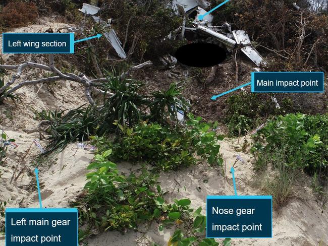 Impact points of VH-OZO and main wreckage after Lockhart River plane crash. PICTURE: ATSB