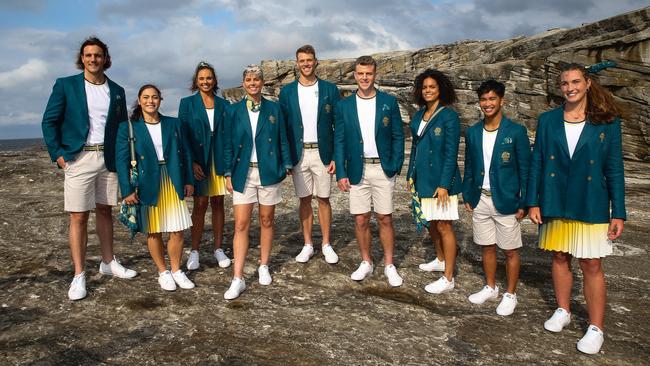 Australian Olympians gather at Clovelly Beach in Sydney today for the unveiling of the official formal Olympic uniform Picture: NCA Newswire / Gaye Gerard