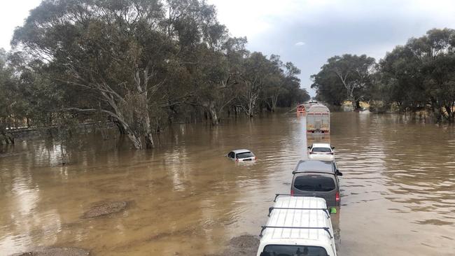 Flash flooding left the Hume Freeway under water. Picture: Taylor McPhail 