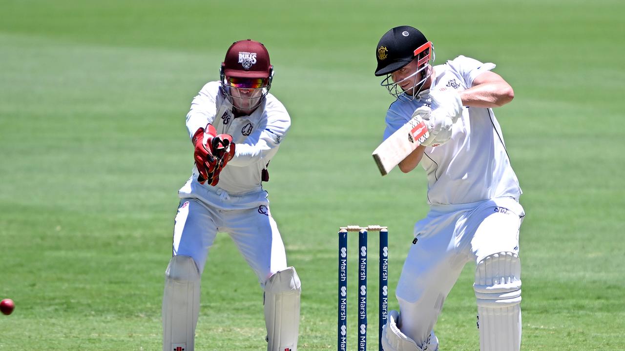 Cameron Green made 96 off 151 balls for Western Australia against Queensland at the Gabba on Thursday. Picture: Bradley Kanaris / Getty Images