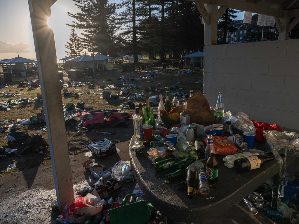 Piles of rubbish left by revellers sparked a massive clean-up effort. Picture: Flavio Brancaleone/NCA NewsWire