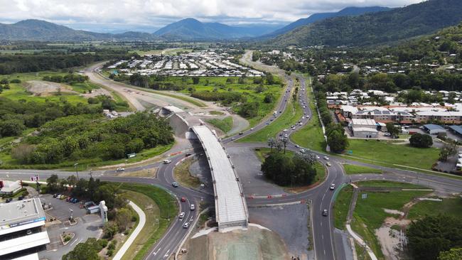 Construction works on the Smithfield bypass on the Macgregor Road roundabout was completed late last year, with all of the concrete pylons and beams secured in place. Picture: Brendan Radke