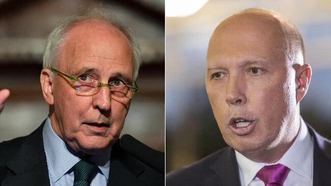 Peter Dutton, right, has taken on Paul Keating, left, over his comments that “nutters’’ are running the nation's security agencies.