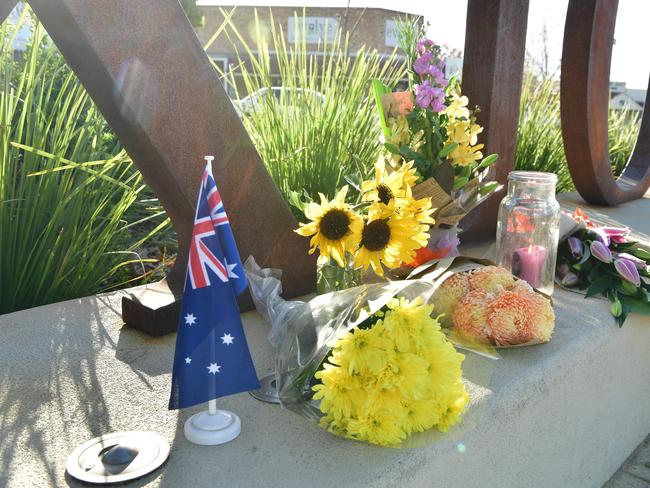 Tributes left at the Loxton sign on East Tce, Loxton, for former resident Kirsty Boden, who died in the London terror attacks. Picture: Bianca De Marchi